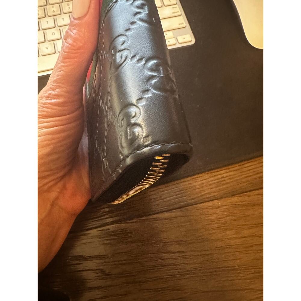 GUCCI BLACK GUCCISSIMA LEATHER WEB ZIP AROUND LONG WALLET - Picture 8 of 12